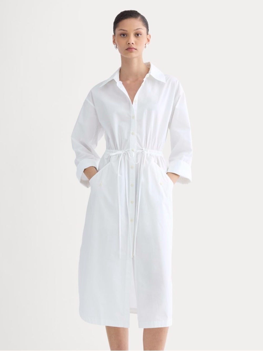 Everlane The Drawcord Shirtdress in Ultrasoft Cotton in White